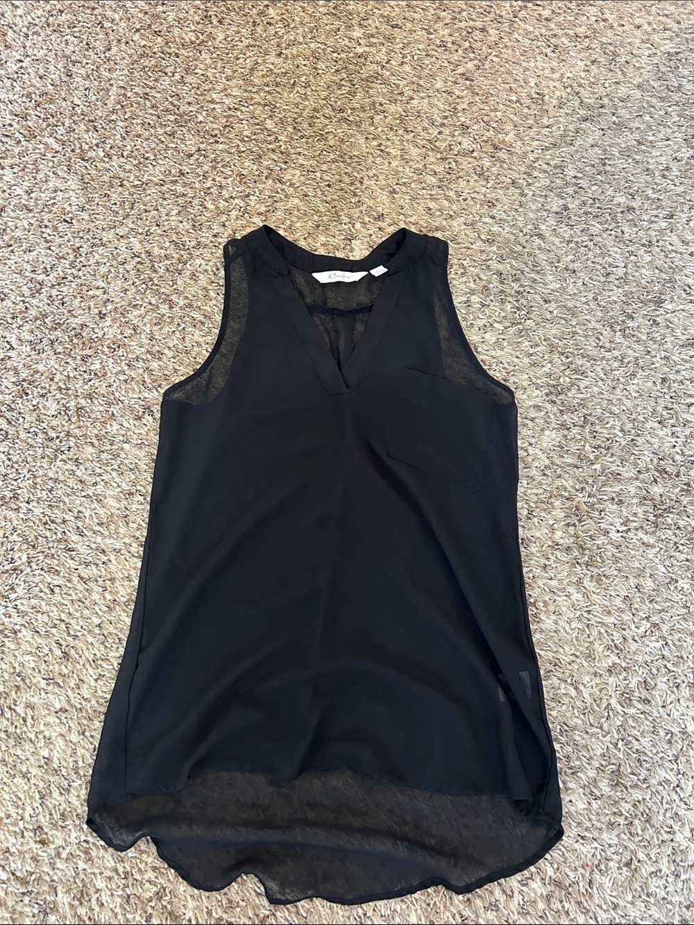 Curfew Black V-Neck Sleeveless Sheer-Trim Camisole